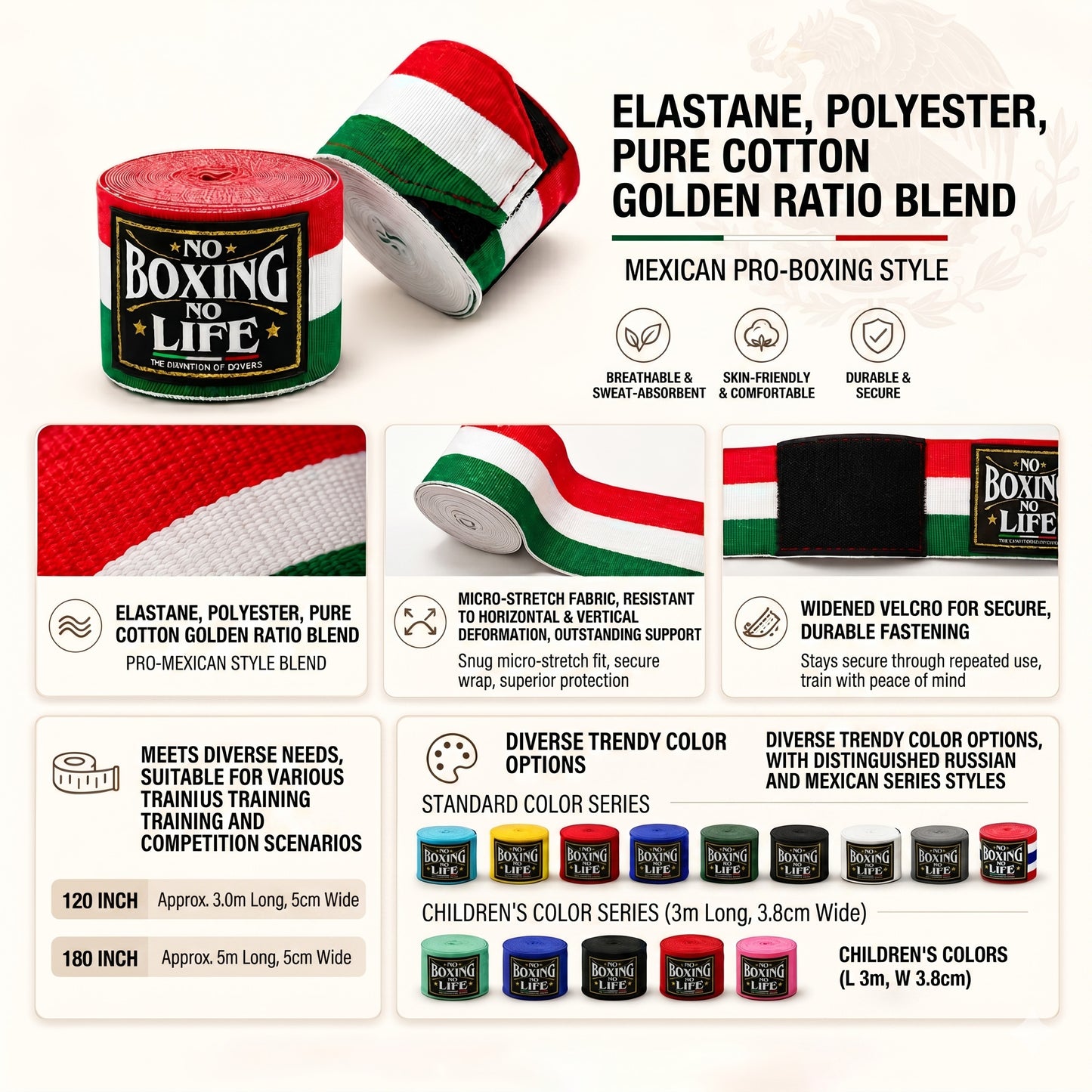NO BOXING NO LIFE Elastic Mexican Hand Wraps