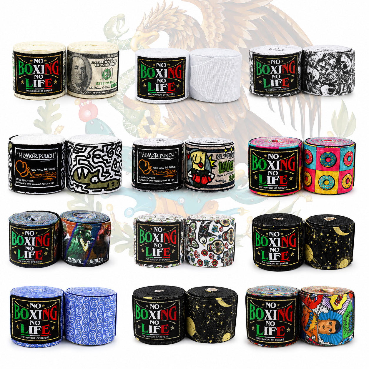 NO BOXING NO LIFE Multi-Print Boxing Hand Wraps 180"