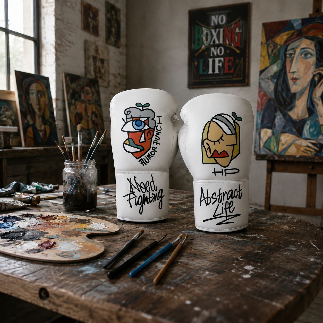 NO BOXING NO LIFE Picasso Cubist Art Boxing Gloves