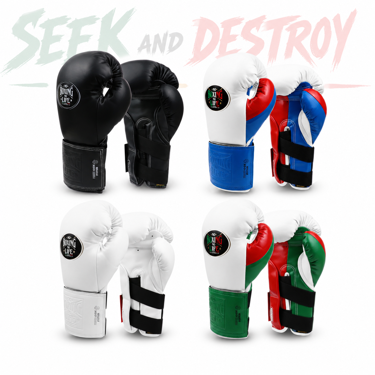 NO BOXING NO LIFE Seek and Destroy Boxing Gloves – Reinforced Hook-and-Loop Edition